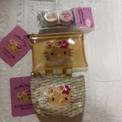 新品　ダイソー　日焼けキティ　フラットポーチ　バッグチャーム　コンタクトケース
