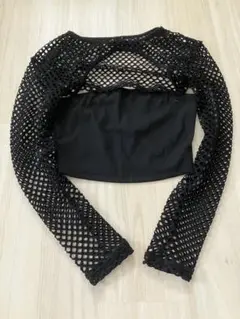 SHEIN メッシュ クロップド長袖トップス 黒