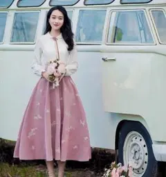 復古文芸修身着やせ気質コーデュロイのワンピース