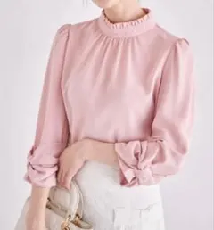 【新品未使用】tocco closet 袖口りぼん付きプチフリルネックブラウス
