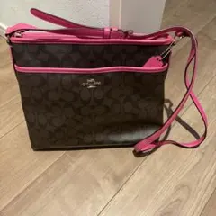 コーチ COACH ショルダーバッグ シグネチャー ダークブラウン ピンク