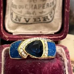 イギリス　ヴィンテージ　英国　派手　金色　推し活　青担当　リング　10.5号