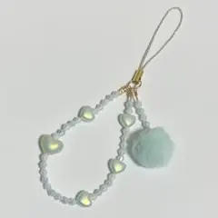 ビーズストラップ❁スマホストラップ❁キーホルダー❁ブルー、ティファニーブルー風系