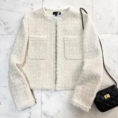 美品 セオリー ノーカラー ツイードジャケット クロップド丈 サイズ0 S