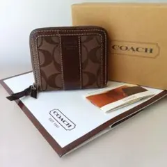COACH コ―チ 2つ折り ラウンドファスナー　茶 ロゴチャ―ム