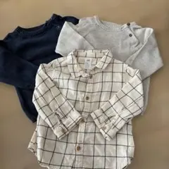 H&M チェック柄長袖シャツ、ニット 9-12Mセット