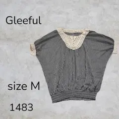 Gleeful 半袖 ブラウス ストライプ クロシェ編みトリム エスニック風