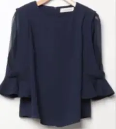 SNIDEL シースルーシフォンブラウス 七分袖 ネイビー