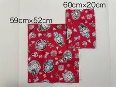 キャラクター柄赤い綿生地 59cm×52cm & 60cm×20cm