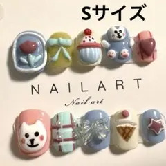 【セツ】お花＆熊　3Dアートネイルチップ　付け爪（D0094）
