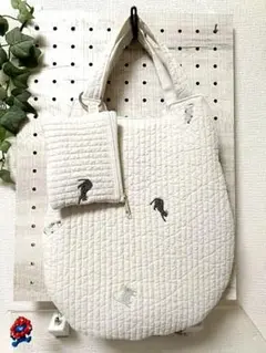 ハンドメイド　エッグバッグ　リバーシブル　ふんわり優しいヌビバッグ　ポーチ付のサムネイル