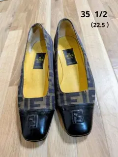 美品 FENDI フェンディ ズッカ柄 スクエアトゥ パンプス レザー 36