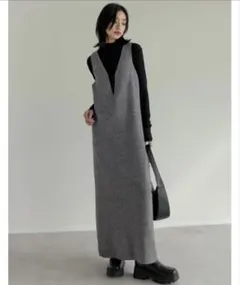 リエディ ミラノリブ変形キーネックIラインニットワンピース SCサイズ