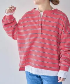 新品　スタディオクリップ　ヘンリーネックマルチボーダープルオーバー　長袖