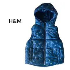 H&M 恐竜柄 中綿ベスト ネイビー 110 男の子 フード取り外し可