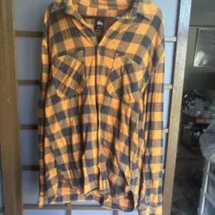 Stüssy オレンジ ブラック チェックネルシャツ M