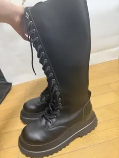 ブラックレースアップロングブーツ