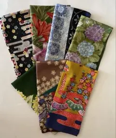 【中古品】和風花柄ハンカチ　 7枚セット