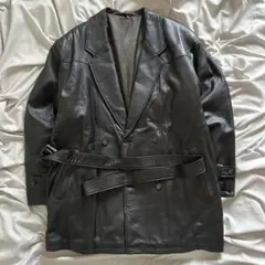 希少✨ ダブルブレスト ジャケット コート 本革 羊革 ラムレザー ブラック