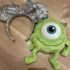 ミニーカチューシャシルバー スパンコール マイク ショルダーバッグ