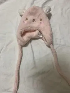 新品未使用·ピンク クマの顔 ベビー帽子 46-48cm