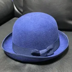 ウールフェルト ボウlerハット ダークブルー