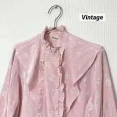 ⭐️レトロ古着　ピンク　フリル　花柄　ブラウス⭐️昭和　ヴィンテージ 春　シャツ