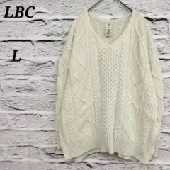 エルビーシー 【L】 ケーブル編み長袖ニット セーター Vネック ホワイト