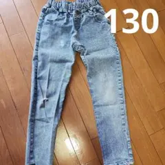 ダメージデニム風ストレートパンツ 130