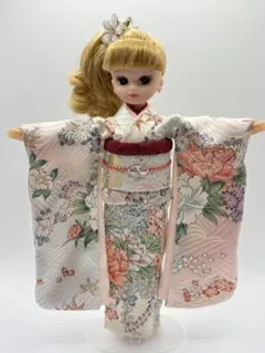 M374 リカちゃん着物　正絹振袖　金蘭帯セット