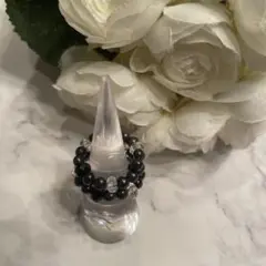 天然石とクリスタルの重ね着けリング　フリーサイズ