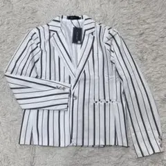 YUNCLOS ストライプ テーラードジャケット 白×黒 XXL