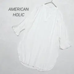 アメリカンホリック シアートップス ロングシャツ オープンカラー 七分袖 L