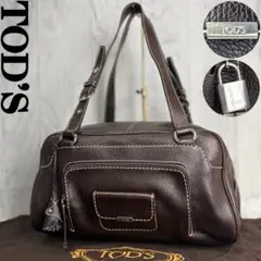 美品♡TOD'S トッズ ロゴ レザー ボストン ショルダーバッグ 南京錠 鍵付