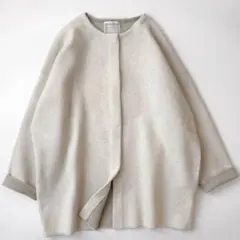 ビアズリー 洗える ニット コート カーディガン アイボリー ノーカラー