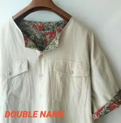 DOUBLE NAME   ノーカラー ワークシャツ ベージュ  花柄のサムネイル