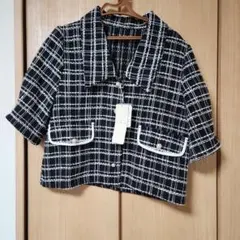 ems 半袖ジャケット ブラック・ホワイトチェック