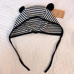 ベビー用ストライプクマさんボンネット　帽子