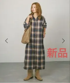 ベイフロー　チェックシャツワンピース　ネイビー　新品未使用