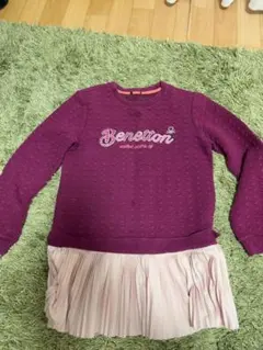 BENETTON 長袖カットソー 異素材ドッキング プリーツ裾