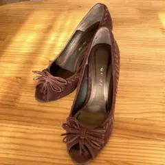 ❤️美品❤️ Carinoブラウン オープントゥパンプス 23㎝　ヒール8㎝