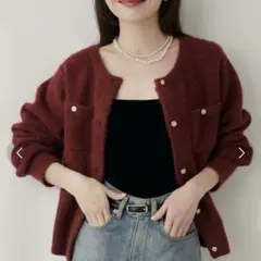 着用1回のみ】anuans ラクーンブレンドノーカラーニットジャケット
