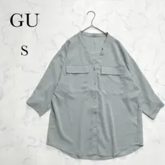 【ジーユー】シャツ マットサテンダブルポケットシャツ 7分袖 胸ポケットのサムネイル