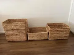 【無印良品】重なるラタン長方形バスケット・大・中・小　5個セット