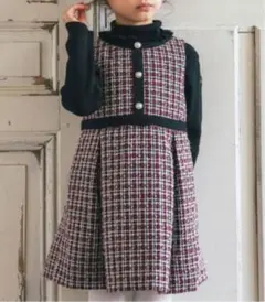 BeBe ツイードチェックパールボタンジャンパースカート　120cm