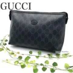 本物　GUCCI グッチ　PVC カバン　バッグ　ショルダー　大容量 黒 GUCCI グッチ GGプラス ロゴ PVC×レザー ショルダーバッグ