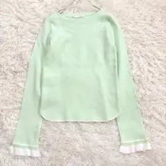 n2294 美品✨リブニット 長袖カットソー 袖フリル 綺麗め 上品 大人可愛い