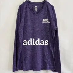 ★アディダスadidas Vネックカットソー 長袖 杢 S 紫 スポーツウェア
