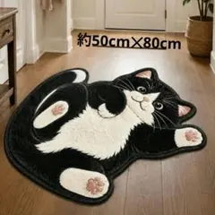 【新品】猫柄 デザインマット へそ天 ネコ マルチマット ねこラグ ハチワレ