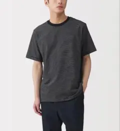 モ*m様 無印良品 天竺編みクルーネック半袖Ｔシャツ（ボーダー） ブラック XL